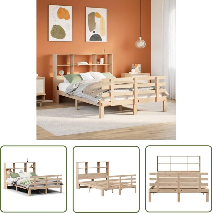 VidaXL Bed met boekenkast zonder matras massief grenenhout 140x200 cm Bed Boekenkast Houten Bed Grenenhouten Bed Tweepersoonsbed