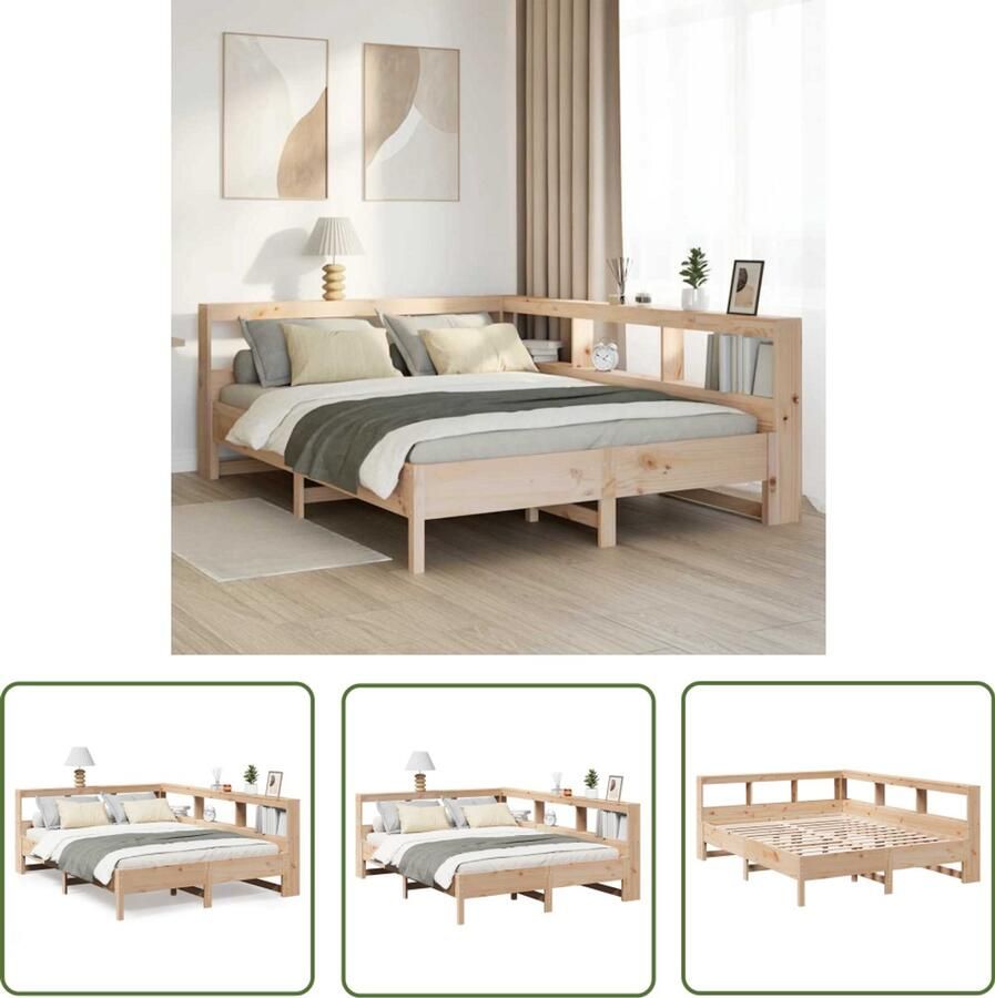 VidaXL Bed met boekenkast zonder matras massief grenenhout 150x200 cm Bed Boekenkast Houten Bed Grenenhouten Bed Tweepersoonsbed