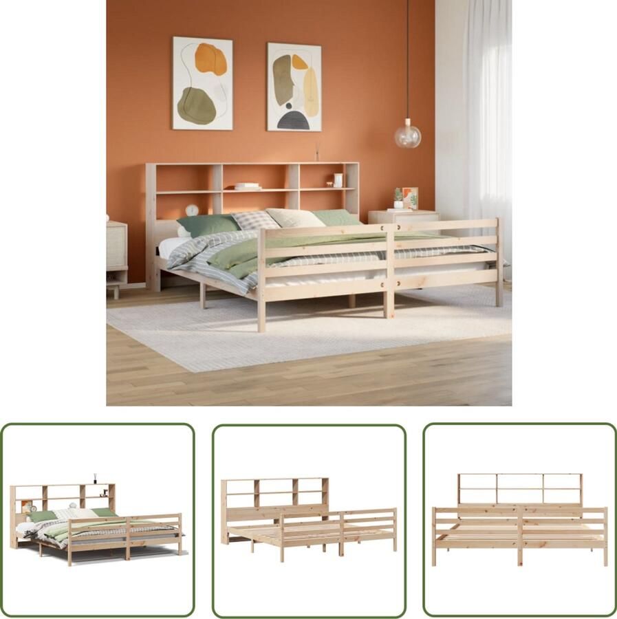 VidaXL Bed met boekenkast zonder matras massief grenenhout 200x200 cm Bed Boekenkast Houten Bed Grenenhouten Bed Tweepersoonsbed