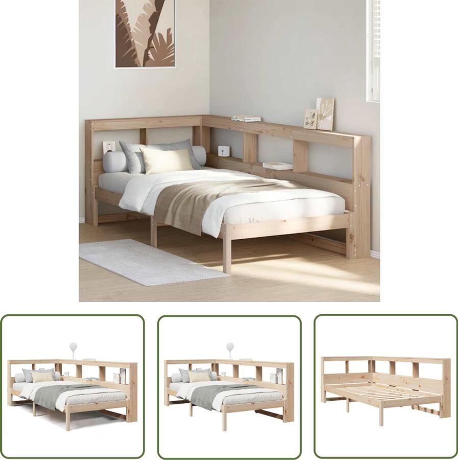 VidaXL Boekenkast Bed met boekenkast zonder matras massief grenenhout 75x190 cm Houten Bed Grenenhouten Bed Tweepersoonsbed