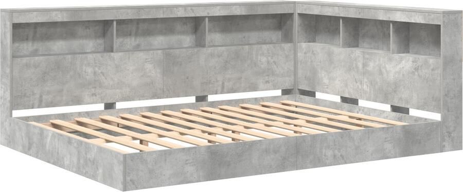 VidaXL Boekenkast Bed met opslag Betongrijs 140 x 200 cm Bewerkt hout