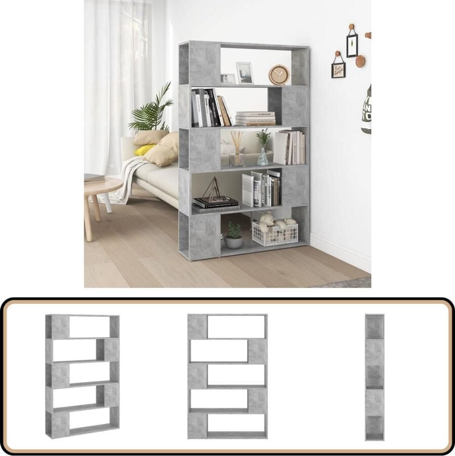 The Living Store Boekenkast kamerscherm 100x24x155 cm bewerkt hout betongrijs Boekenkast Kamerdivider Houten Boekenkast Grijze Boekenkast Betongrijs