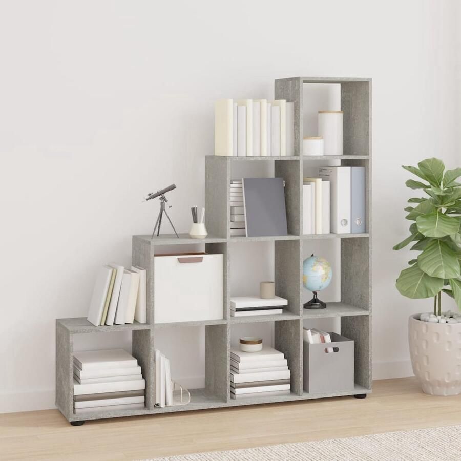 VidaXL Trapvormige Boekenkast Trapvormige Boekenkasten Boekenplank Boekenkast trapvormig 142 cm bewerkt hout betongrijs