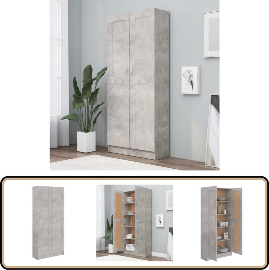 VidaXL Boekenkast Betongrijs Stijlvol en Ruim Boekenkast Houten Boekenkast Grijze Boekenkast Bibliotheekkast Opslagmeubilair Woonkamerinrichting Slaapkamerinrichting