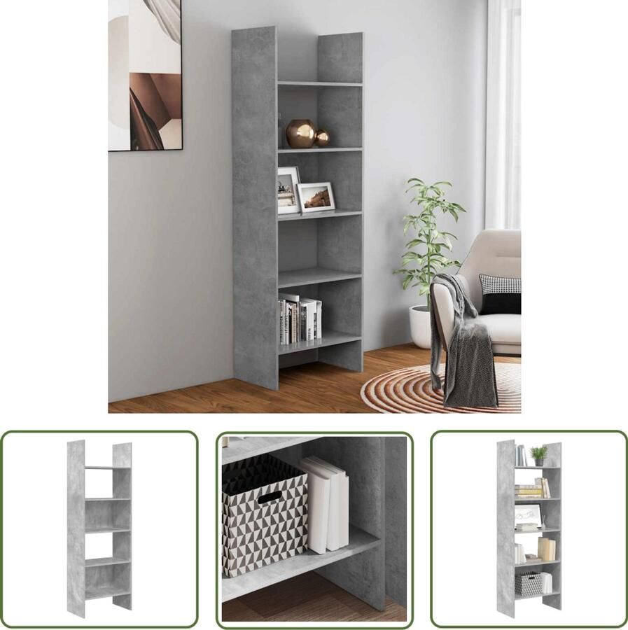 The Living Store Opbergkast Betongrijs 60x35x180cm Stevig en duurzaam 5 ruime vakken Betonnen Look Boekenkast Opbergkast Woonkamer Meubilair Modern Design - Foto 2