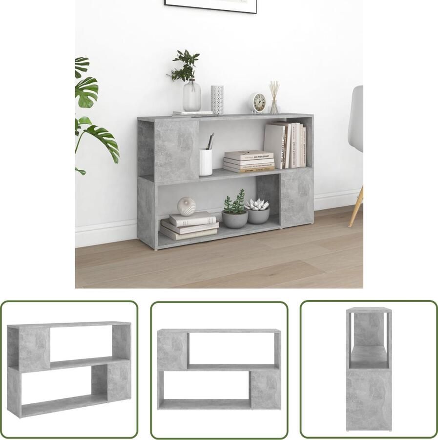 The Living Store Opbergkast Betongrijs 100 x 24 x 63 cm Spaanplaat Bibliotheek Boekenkast Opbergkast Houten Boekenkast Grijze Boekenkast - Foto 2