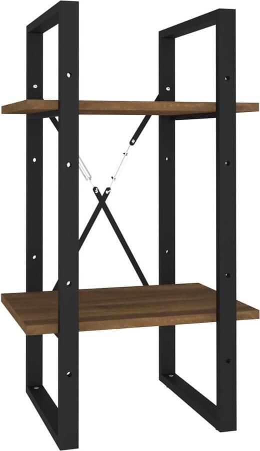 The Living Store Boekenkast 2-laags 40x30x70 cm bewerkt hout bruin eikenkleur Bibliotheek Boekenkast Houten Boekenkast Bruine Boekenkast Kleine Boekenkast - Foto 2