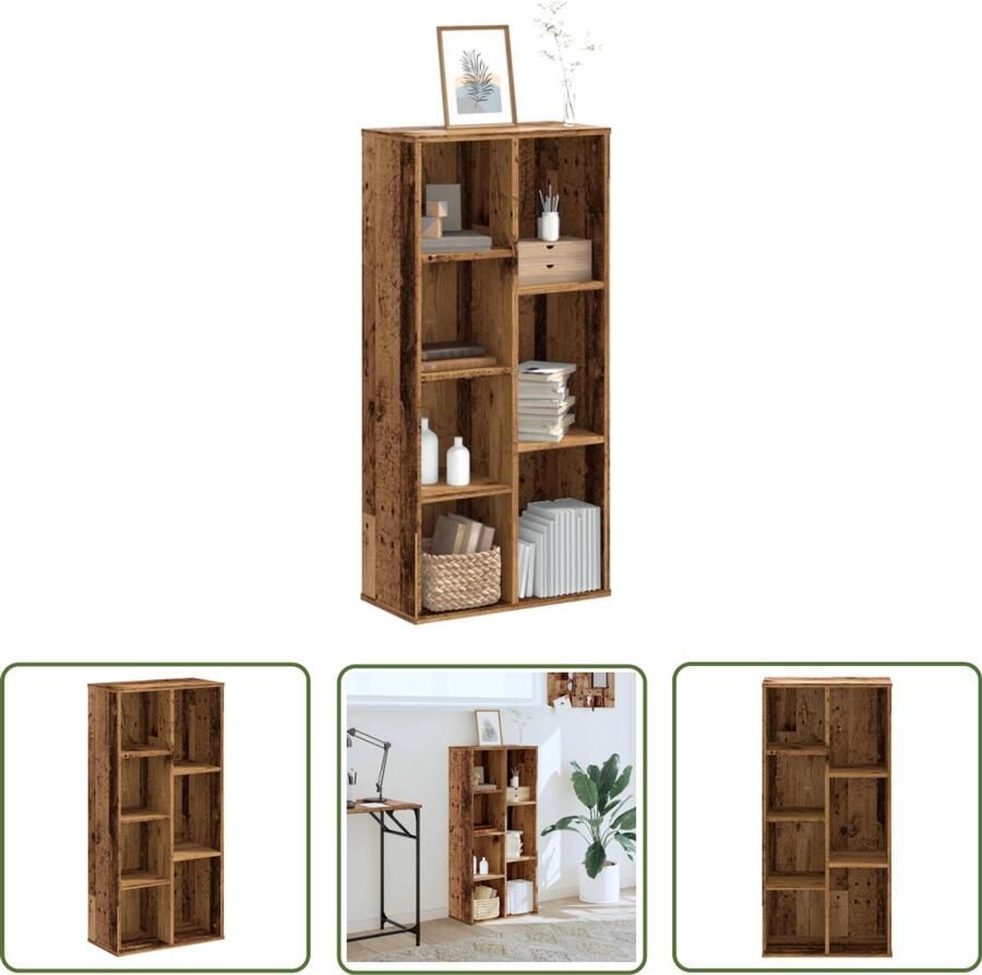 The Living Store Boekenkast 50x25x105 cm bewerkt hout oud houtkleurig Bibliotheek Boekenkast Houten Kast Vintage Kast Opslagruimte
