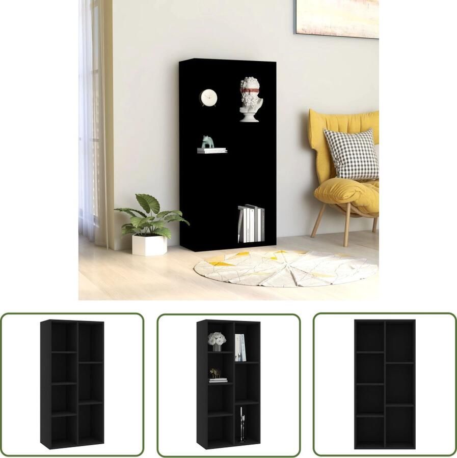 The Living Store Boekenkast Klassiek Afmetingen- 50 x 25 x 106 cm Kleur- Zwart Materiaal- Bewerkt hout Bibliotheek Boekenkast Houten Boekenkast Zwarte Boekenkast Vintage Boekenkast - Foto 2