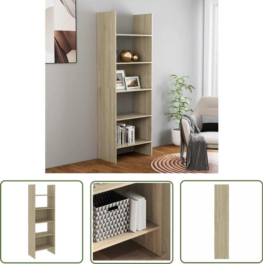 The Living Store Boekenkast 60x35x180 cm bewerkt hout sonoma eikenkleurig Bibliotheek Boekenkast Opbergkast Houten Meubilair Design Bibliotheek - Foto 3