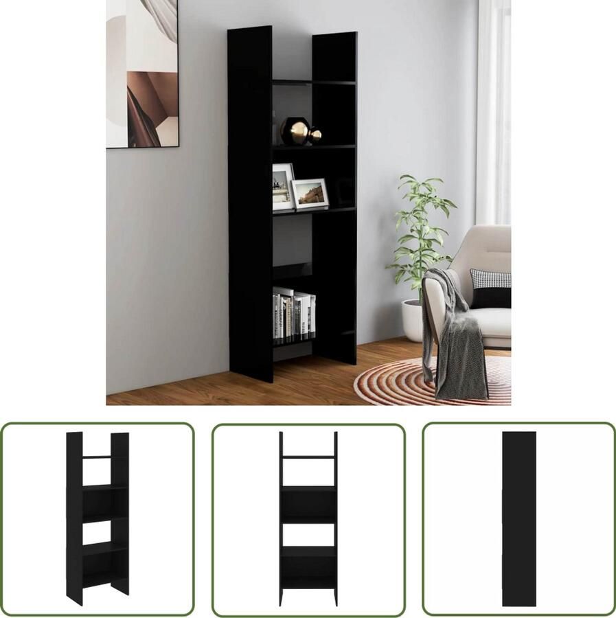 The Living Store Opbergkast XYZ Boekenkast 60 x 35 x 180 cm Zwart Spaa Bibliotheek Boekenkast Meubilair Opslagruimte Design - Foto 2