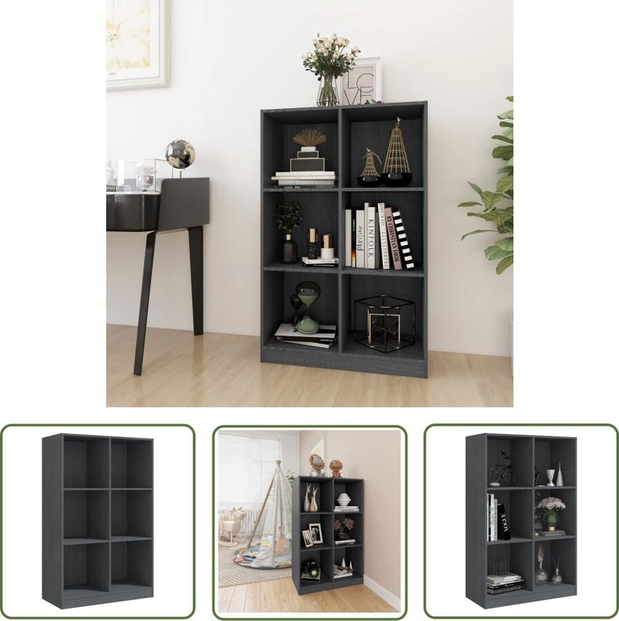 The Living Store Opbergkast Grenenhout Boekenkast 70x33x110cm Grijs Bibliotheek Boekenkast Grenoble Hout Grijze Boekenkast Opbergkast - Foto 2