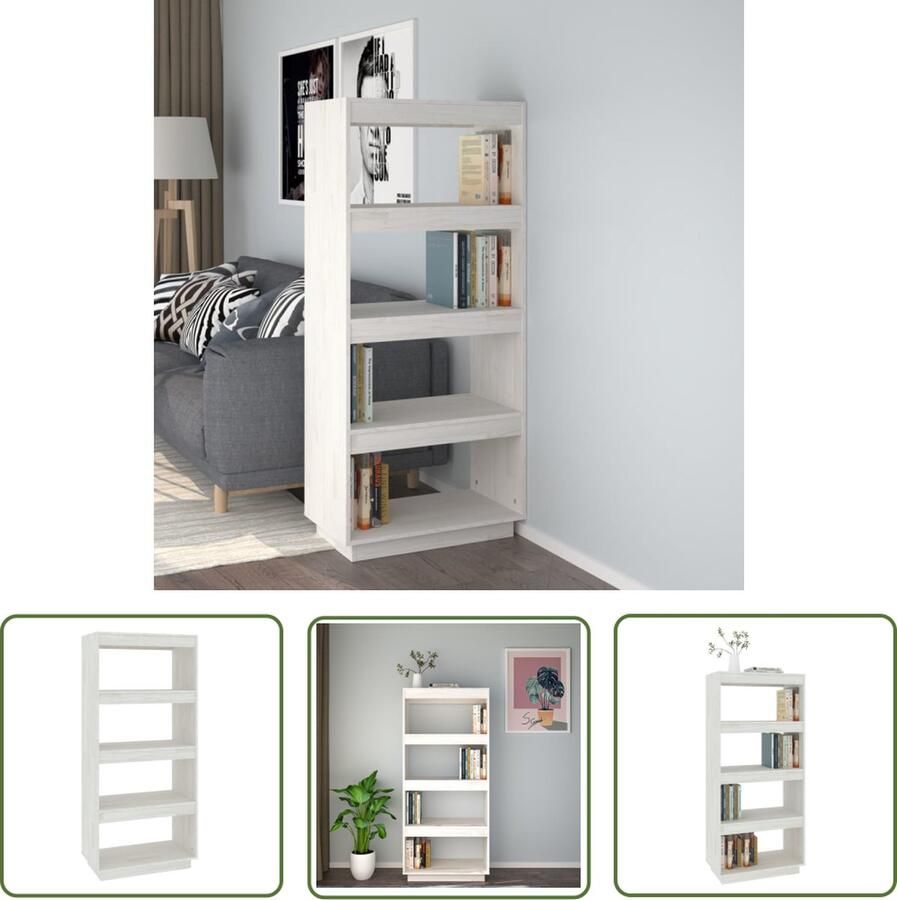 The Living Store Boekenkast kamerscherm 60x35x135 cm massief grenenhout wit Bibliotheek Boekenkast Grenoble Hout Wit Kamerdivider - Foto 2