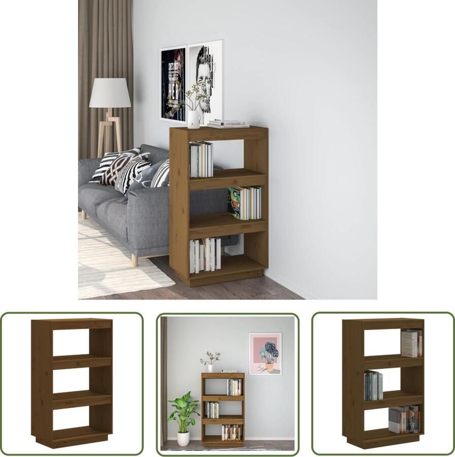 The Living Store Boekenkast kamerscherm massief grenenhout honingbruin Bibliotheek Boekenkast Grenoble Hout Honig Bruin Kamerdivider - Foto 5