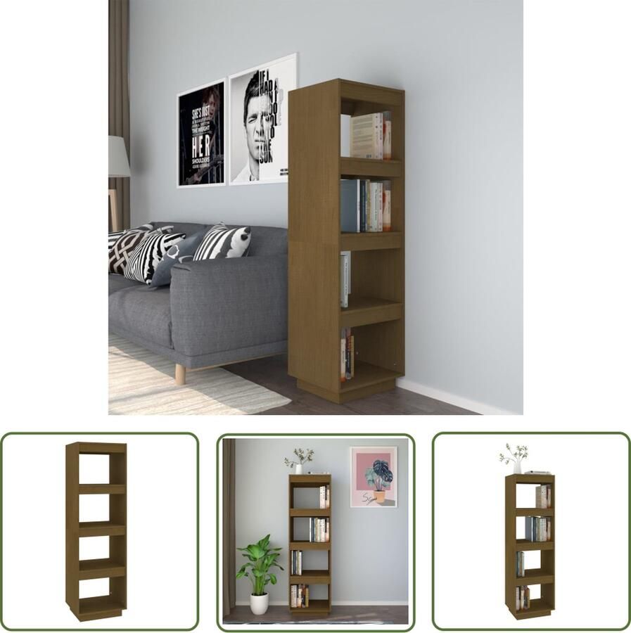 The Living Store Boekenkast kamerscherm massief grenenhout honingbruin Bibliotheek Boekenkast Grenoble Hout Honig Bruin Kamerdivider - Foto 4