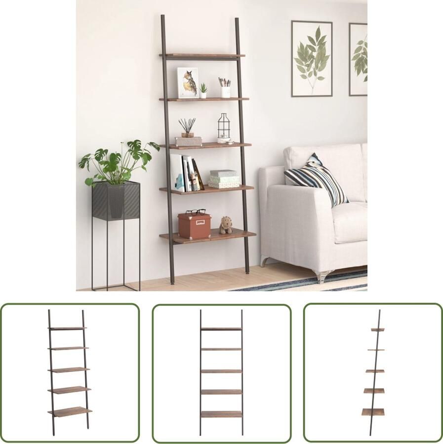 The Living Store Opbergrek Boekenrek 64 x 34 x 185.5 cm Sterke Stalen Constructie Bibliotheek Boekenkast Opbergplank Houten Kast Metalen Kast - Foto 2