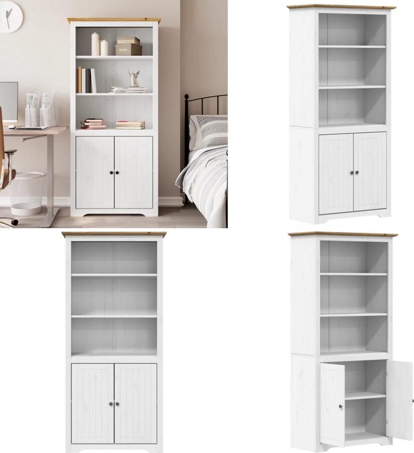 VidaXL Boekenkast BODO 82x40x173 cm massief grenenhout wit en bruin Boekenkast Boekenkasten Boekenrek Opbergrek