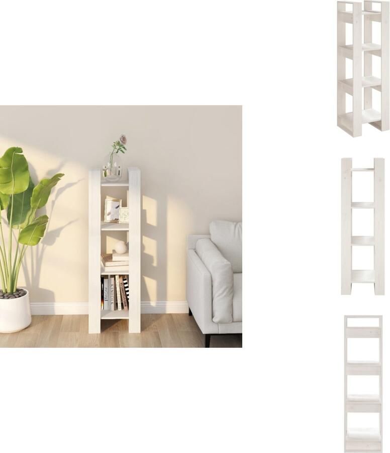 VidaXL Boekenkast Boekenkasten Boeken Kast Boekenkast kamerscherm 41x35x125 cm massief grenenhout wit