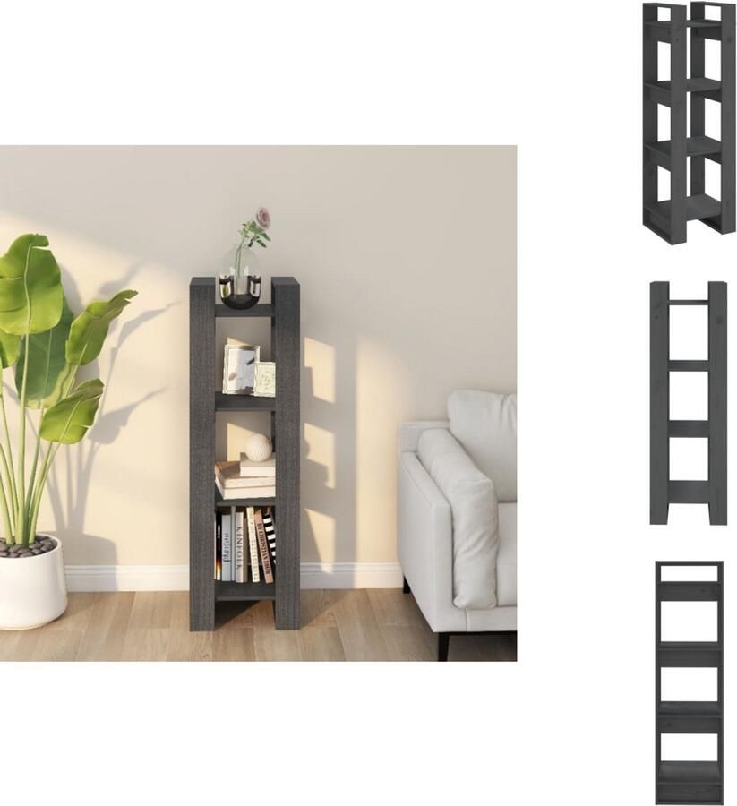 VidaXL Boekenkast Boekenkasten Boeken Kast Boekenkast kamerscherm 41x35x125 cm massief grenenhout grijs