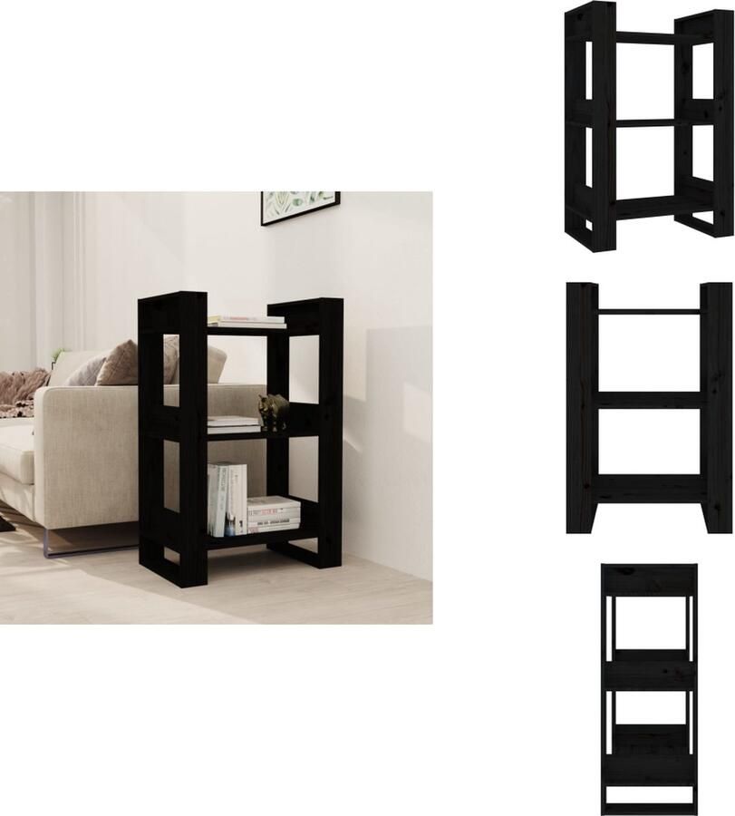 VidaXL Boekenkast Boekenkasten Boeken Kast Boekenkast kamerscherm 60x35x91 cm massief grenenhout zwart - Foto 2