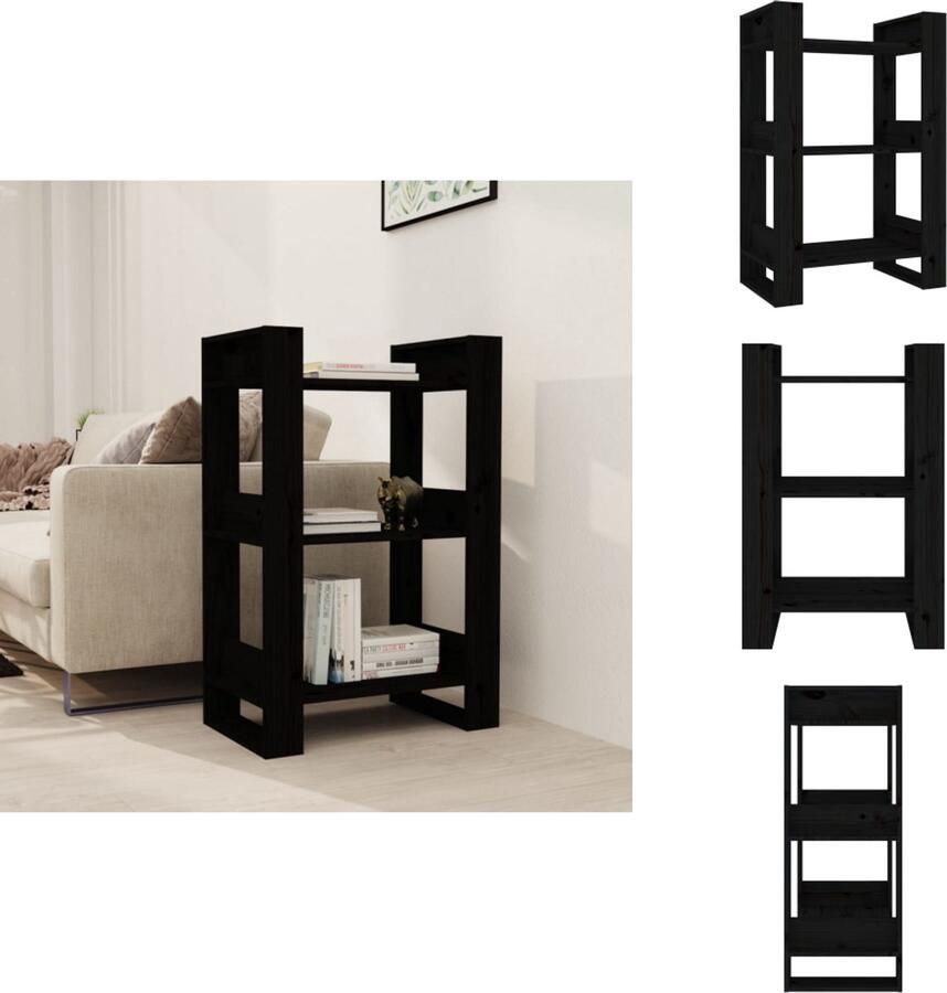 VidaXL Boekenkast Boekenkasten Boeken Kast Boekenkast kamerscherm 60x35x91 cm massief grenenhout zwart