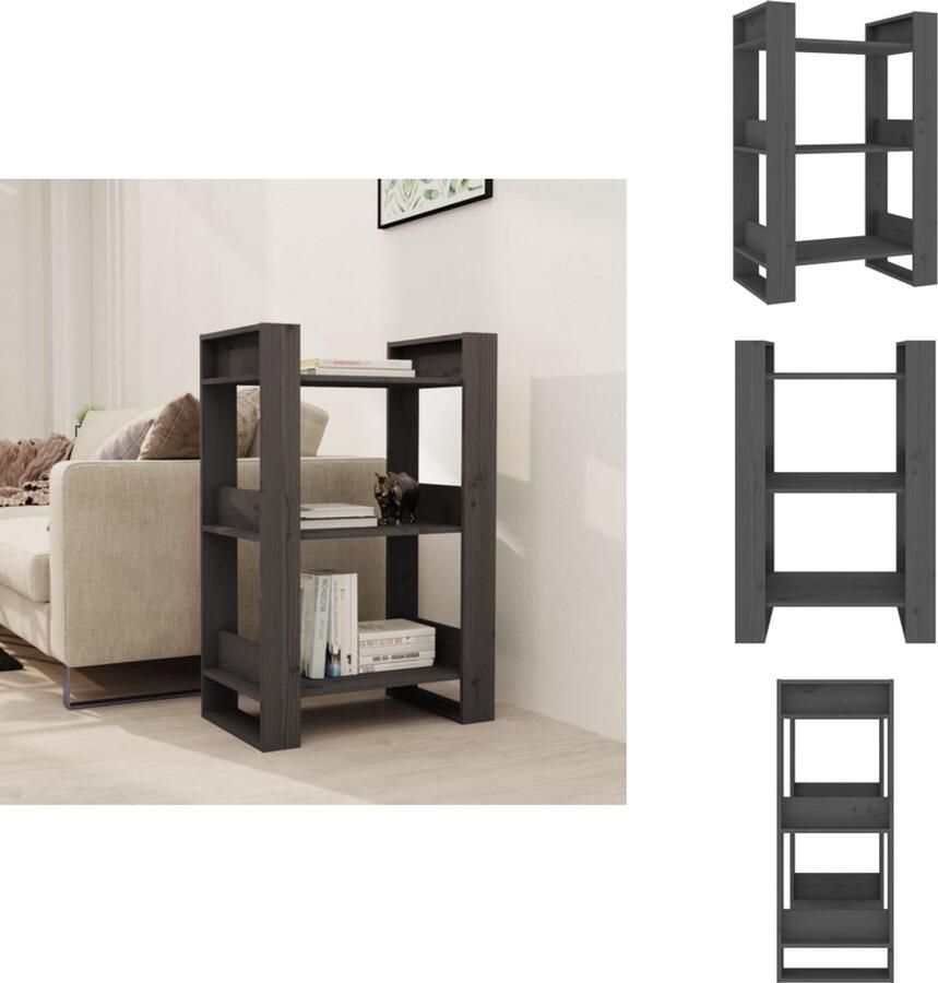 VidaXL Boekenkast Boekenkasten Boeken Kast Boekenkast kamerscherm 60x35x91 cm massief grenenhout grijs