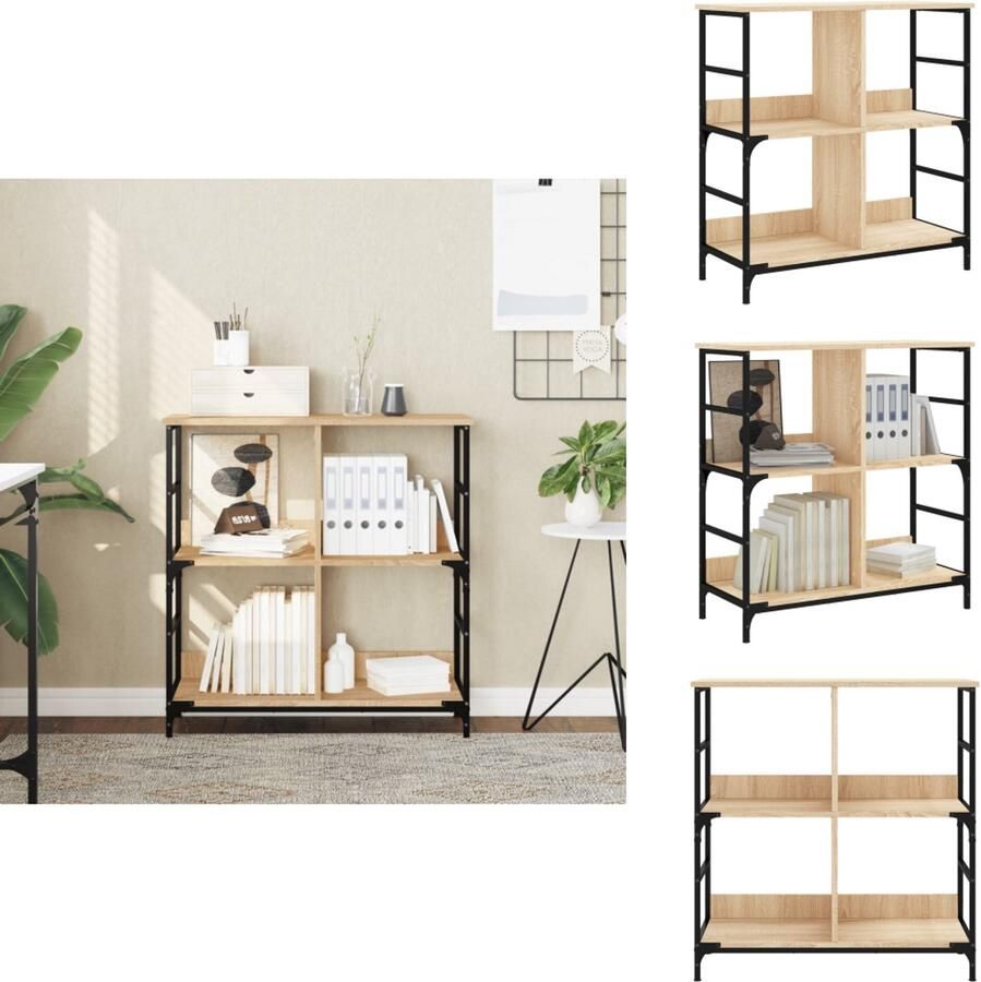 VidaXL Boekenkast Boekenkasten Boeken Plank Boekenrek 78 5x33x82 cm bewerkt hout en ijzer sonoma eikenkleur