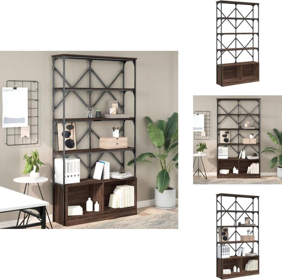 VidaXL Boekenkast Boekenkasten Boeken Plank Schappenkast Boekenkast 100x26x180 cm bewerkt hout en metaal bruin eiken