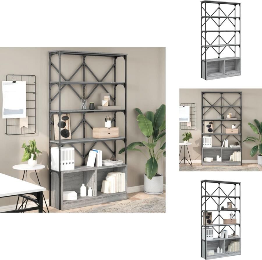 VidaXL Boekenkast Boekenkasten Boeken Plank Schappenkast Boekenkast 100x26x180 cm bewerkt hout en metaal grijs sonoma