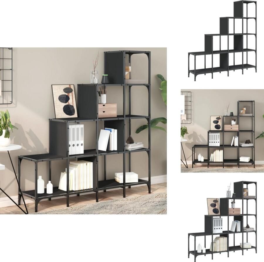 VidaXL Boekenkast Boekenkasten Boeken Plank Schappenkast Boekenkast 122x30x132 cm bewerkt hout en metaal zwart