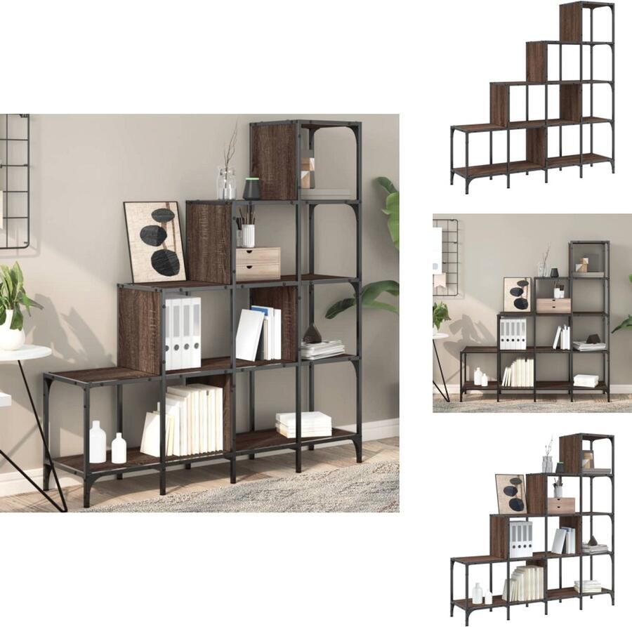 VidaXL Boekenkast Boekenkasten Boeken Plank Schappenkast Boekenkast 122x30x132 cm bewerkt hout en metaal bruin eiken