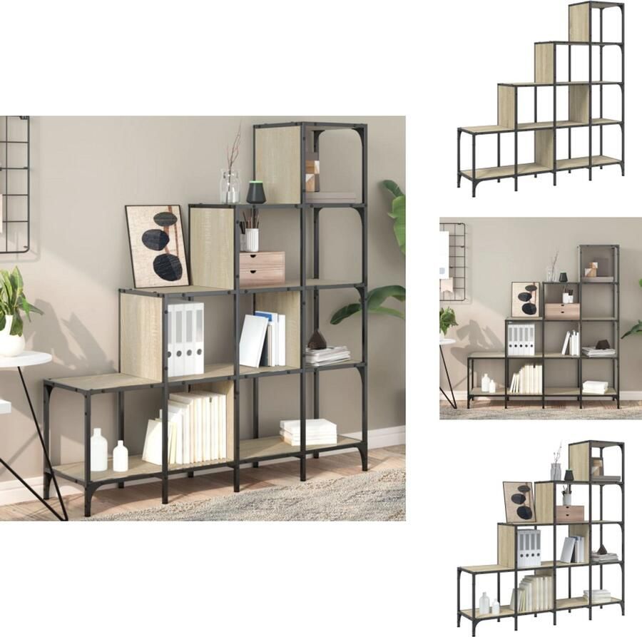 VidaXL Boekenkast Boekenkasten Boeken Plank Schappenkast Boekenkast 122x30x132 cm bewerkt hout en metaal sonoma eiken