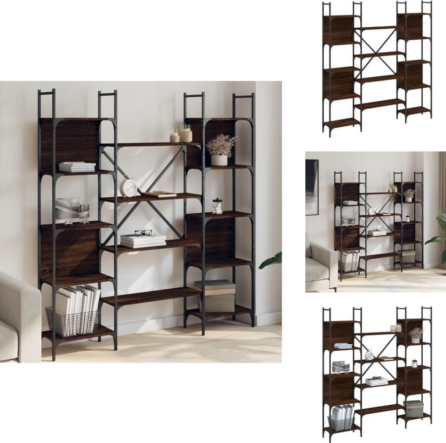 The Living Store Boekenkast 155 5x24x166 5 cm bewerkt hout bruin eikenkleur Boekenkast Houten Boekenkast Bruine Boekenkast Vintage Boekenkast Design Boekenkast - Foto 3