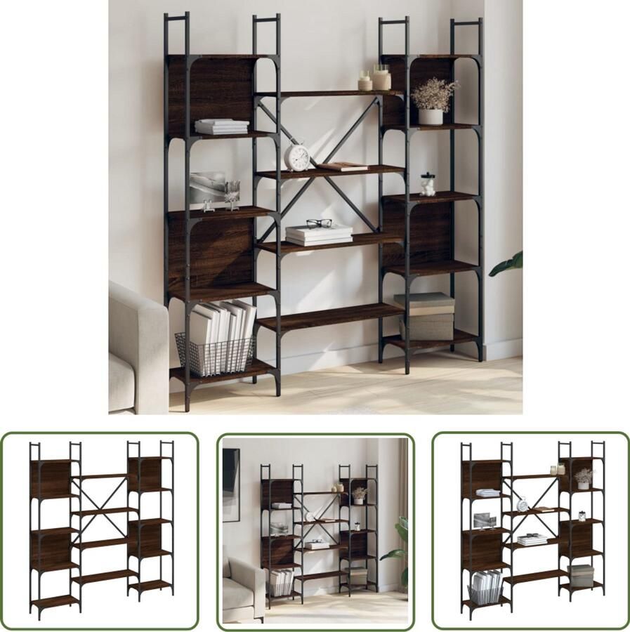 The Living Store Boekenkast 155 5x24x166 5 cm bewerkt hout bruin eikenkleur Boekenkast Houten Boekenkast Bruine Boekenkast Vintage Boekenkast Design Boekenkast - Foto 2