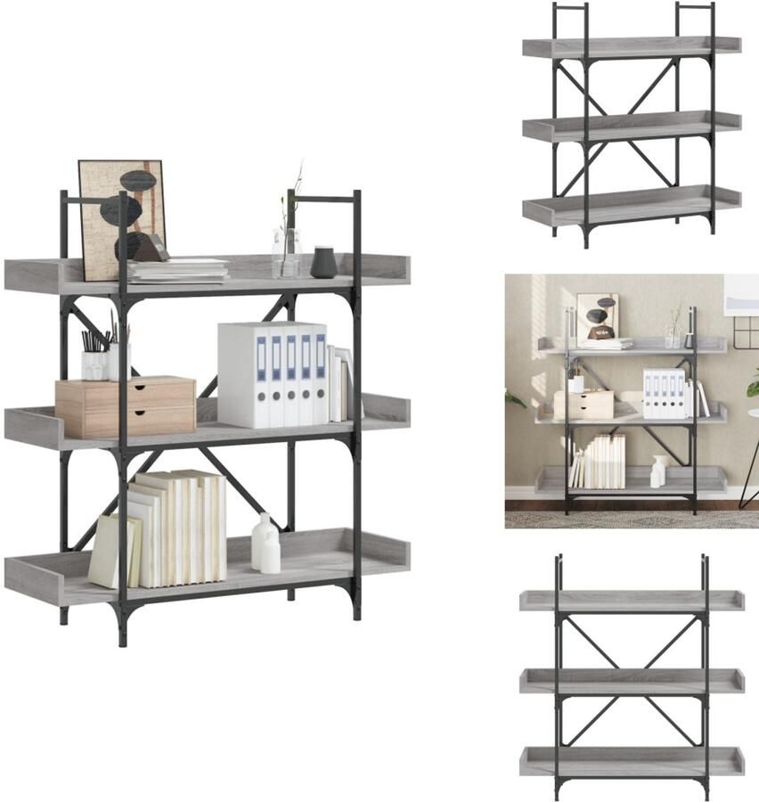 VidaXL Boekenkast Boekenkasten Boeken Plank Schappenkast Boekenkast 3-laags 100x33x108 5 cm bewerkt hout grijs sonoma