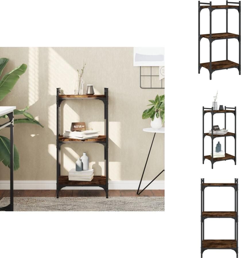 VidaXL Boekenkast Boekenkasten Boeken Plank Schappenkast Boekenkast 3-laags 40x30x86 cm bewerkt hout gerookt eikenkleur