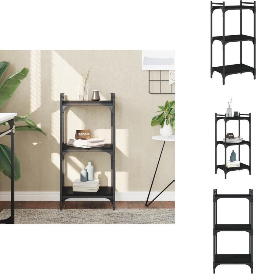 VidaXL -Boekenkast-3-laags-40x30x86-cm-bewerkt-hout-zwart - Foto 3