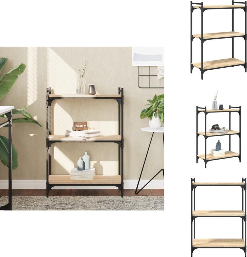 VidaXL Boekenkast Boekenkasten Boeken Plank Schappenkast Boekenkast 3-laags 60x30x86 cm bewerkt hout sonoma eikenkleurig