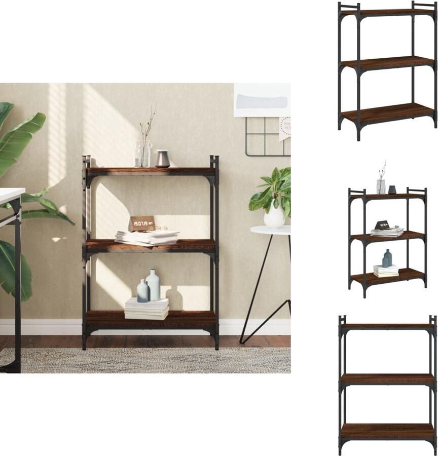VidaXL -Boekenkast-3-laags-60x30x86-cm-bewerkt-hout-bruineikenkleurig - Foto 3