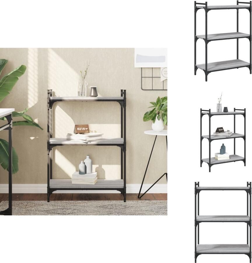 VidaXL Boekenkast Boekenkasten Boeken Plank Schappenkast Boekenkast 3-laags 60x30x86 cm bewerkt hout grijs sonoma eiken