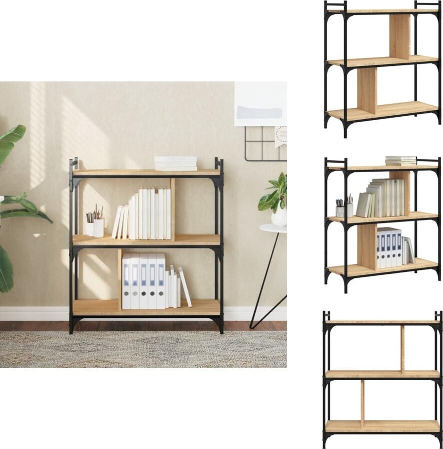 VidaXL Boekenkast Boekenkasten Boeken Plank Schappenkast Boekenkast 3-laags 76x32x88 cm bewerkt hout sonoma eikenkleurig