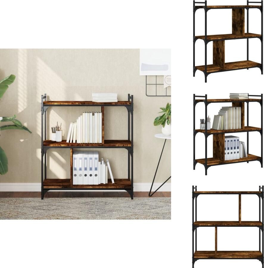 VidaXL Boekenkast Boekenkasten Boeken Plank Schappenkast Boekenkast 3-laags 76x32x88 cm bewerkt hout gerookt eikenkleur