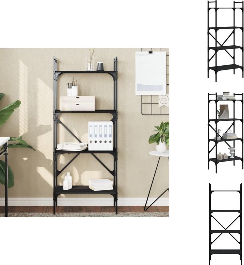 VidaXL Boekenkast Boekenkasten Boeken Plank Schappenkast Boekenkast 4-laags 56x31 5x138 5 cm bewerkt hout zwart