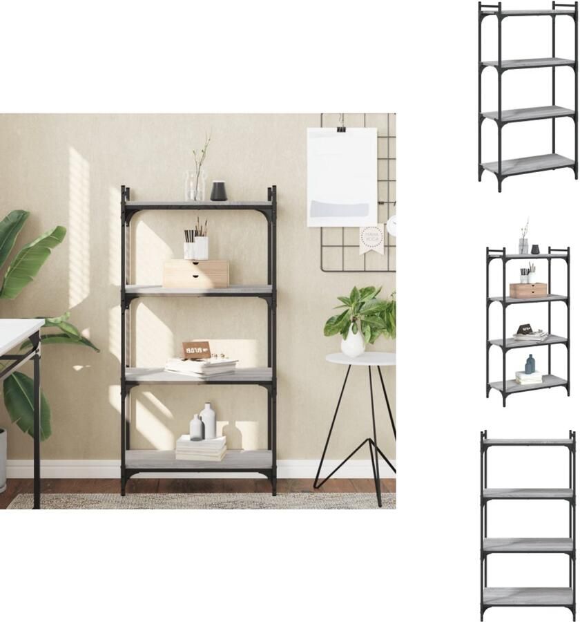 The Living Store Boekenkast 4-laags 60x30x120 cm bewerkt hout grijs sonoma eiken Boekenkast Houten Boekenkast Grijze Boekenkast Vintage Boekenkast Industrieel Boekenkast - Foto 2