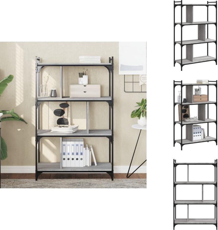 VidaXL Boekenkast Boekenkasten Boeken Plank Schappenkast Boekenkast 4-laags 76x32x123 cm bewerkt hout grijs sonoma