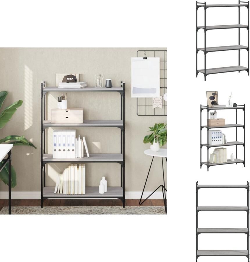 The Living Store Boekenkast 4-laags 80x30x120 cm bewerkt hout grijs sonoma Boekenkast Houten Kast Grijze Boekenkast Bibliotheek Bergruimte - Foto 2