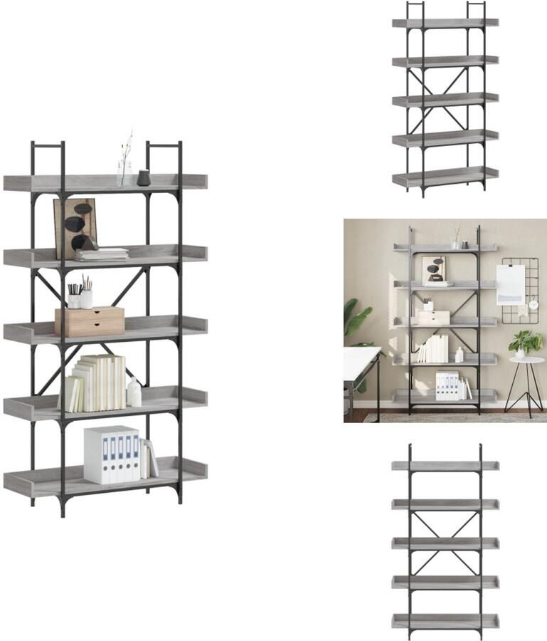 VidaXL Boekenkast Boekenkasten Boeken Plank Schappenkast Boekenkast 5-laags 100x33x180 5 cm bewerkt hout grijs sonoma