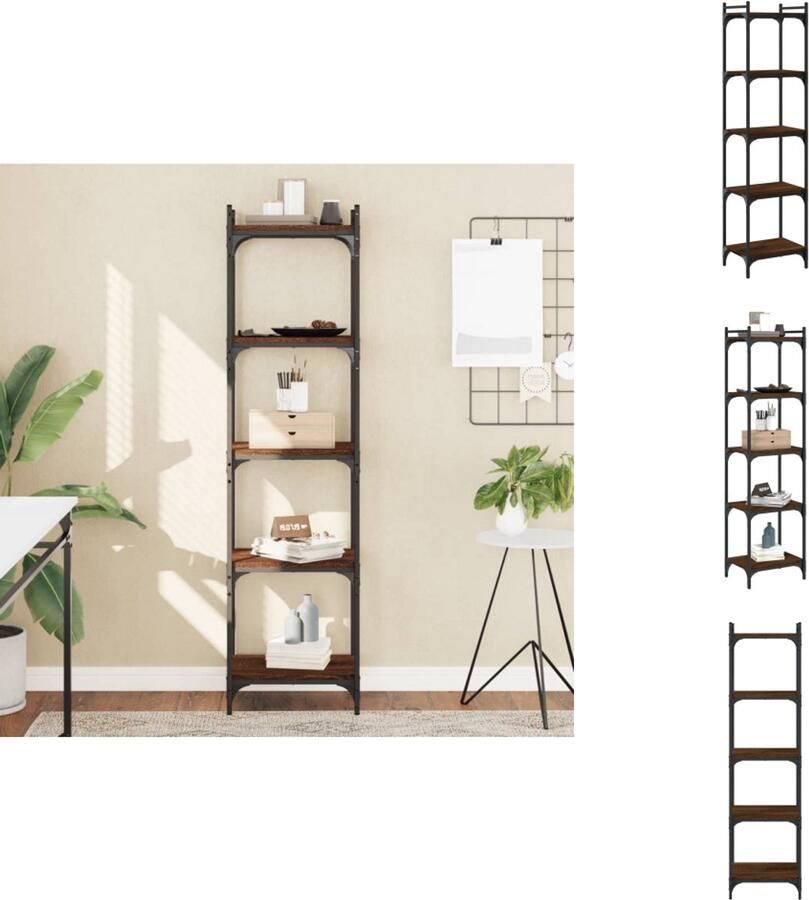 The Living Store Boekenkast 5-laags 40x30x154 cm bewerkt hout bruin eikenkleur Boekenkast Boekenplank Houtskelet Vintage Style Bruine Kleuren - Foto 2