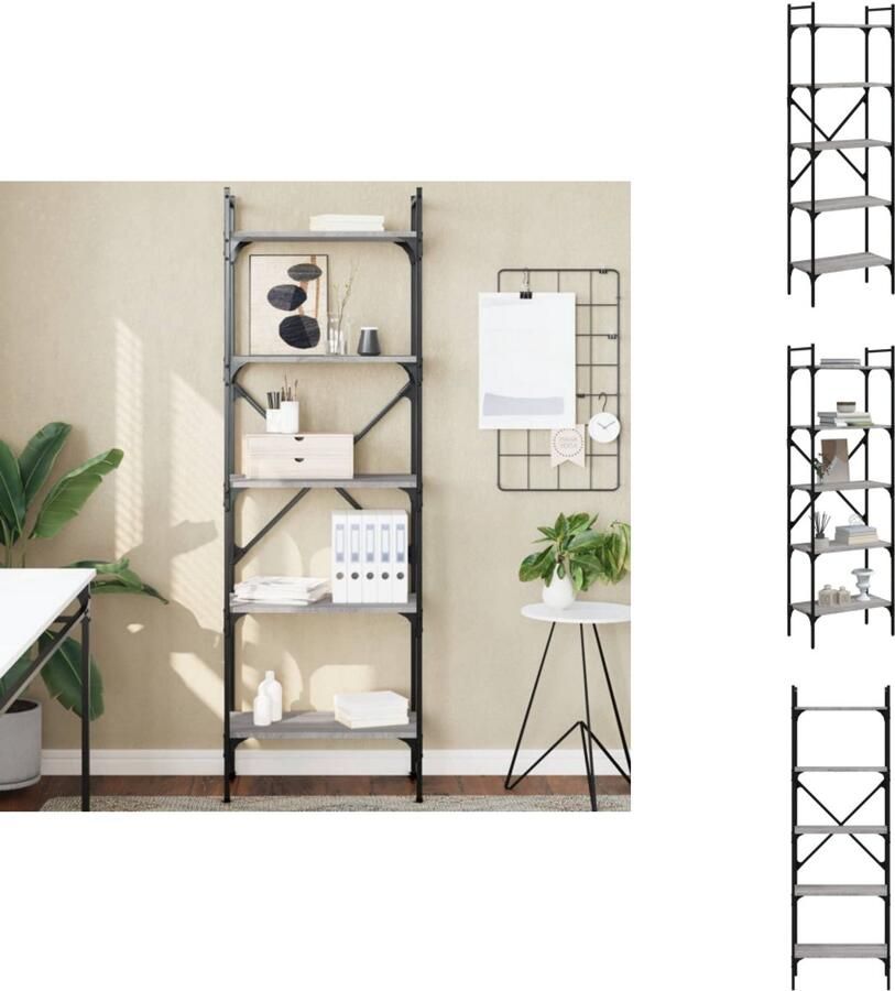 VidaXL Boekenkast Boekenkasten Boeken Plank Schappenkast Boekenkast 5-laags 56x31 5x174 cm bewerkt hout grijs sonoma