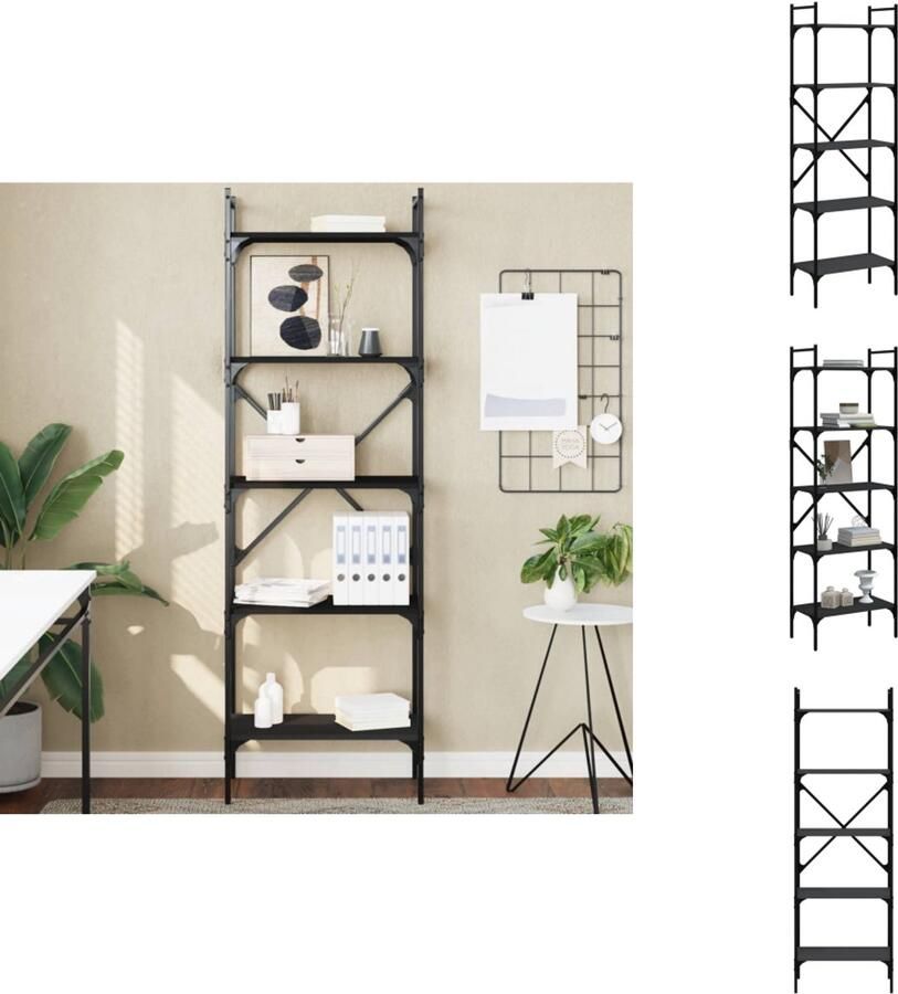 VidaXL Boekenkast Boekenkasten Boeken Plank Schappenkast Boekenkast 5-laags 56x31 5x174 cm bewerkt hout zwart